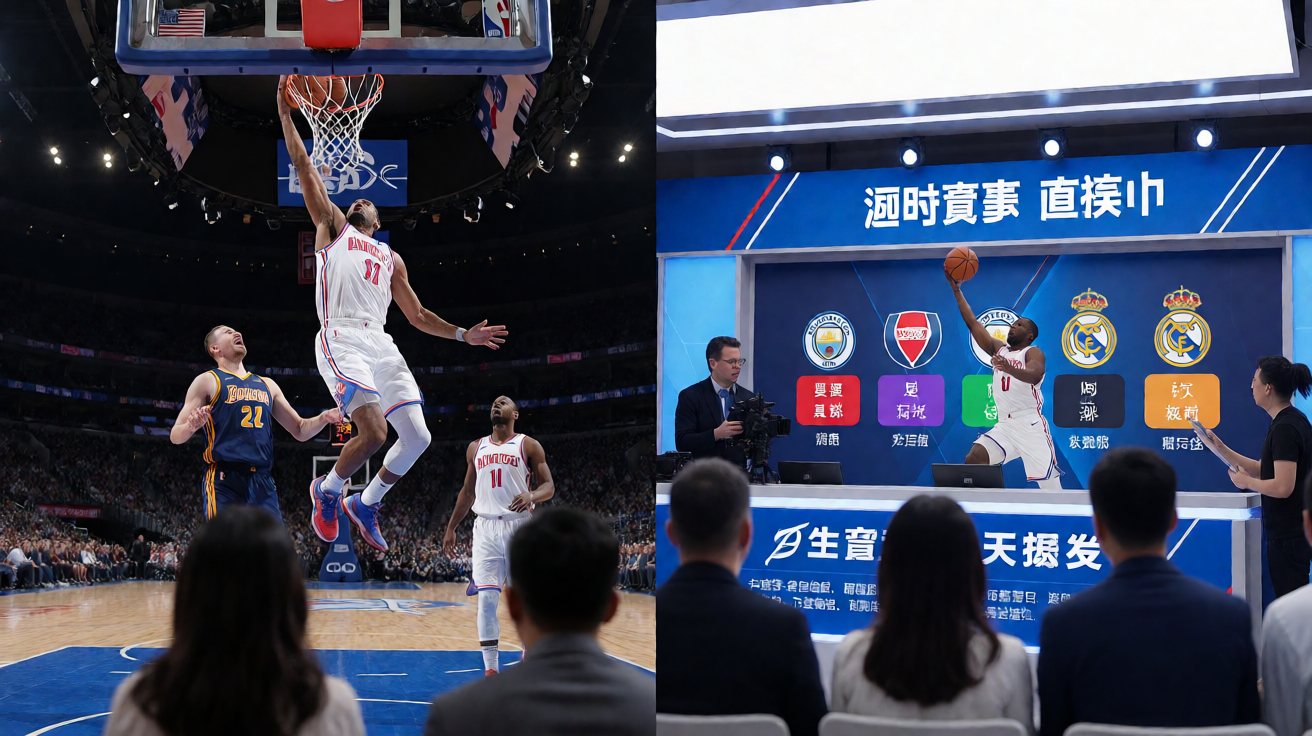 NBA篮球比赛现场，球员扣篮瞬间